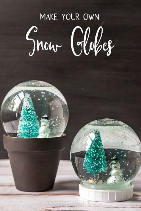 Learn how to make these adorable snow globes. Minimal cost and so easy you can make a bunch for everyone on your list. #handmadegifts #holidaygiftideas #dollarstorecraft Make Your Own Snow, Christmas Snow Globes Diy, Homemade Snow Globes, Globe Diy, Snow Globe Crafts, Craft Christmas Gifts, Easy Christmas Craft, Globe Crafts, Diy Snow