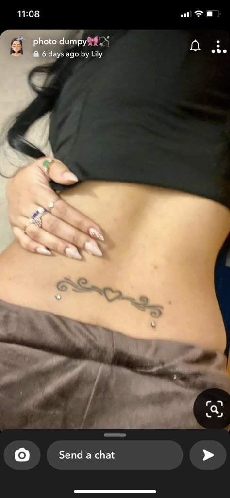 Spine Tattoos With Back Dermals, Back Pirsing, Back Dermals With Tattoo, Back Dermal Piercing With Tramp Stamp, Surface Back Piercing, Lower Back Dermals, Lower Back Percinings, Tramp Stamp With Back Dermals, Surface Piercing Chest