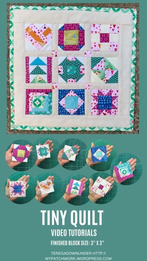 Mini Paper Pieced Quilt Blocks, Tiny Quilt Blocks Free Pattern, Miniature Quilts Minis Free Pattern, Mini Quilt Patterns Free, Mini Quilt Blocks Free Pattern, Tiny Quilts, Miniature Ornaments, Paper Piercing, Mini Quilt Patterns