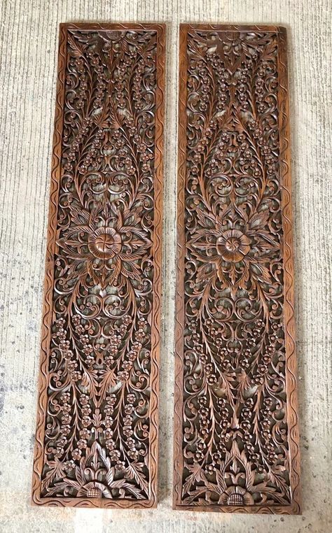 mythaihome - Etsy Thailand Carved Wooden Panels, Carved Headboard, Large Wood Wall Art, Carved Wood Wall Art, Teak Wall, Wooden Panel, Wood Wall Hanging, Decorative Panels, Wall Panel