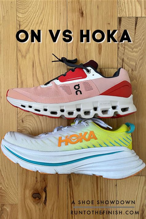 Comparing two styles of running shoes from stability to cushion to see what's best for you Hoka Shoes Woman, Cute Running Outfit, Hoka Running, Best Workout Shoes, Cute Running Shoes, Best Gym Shoes, Womens Workout Shoes, Stylish Running Shoes, Cloud Shoes