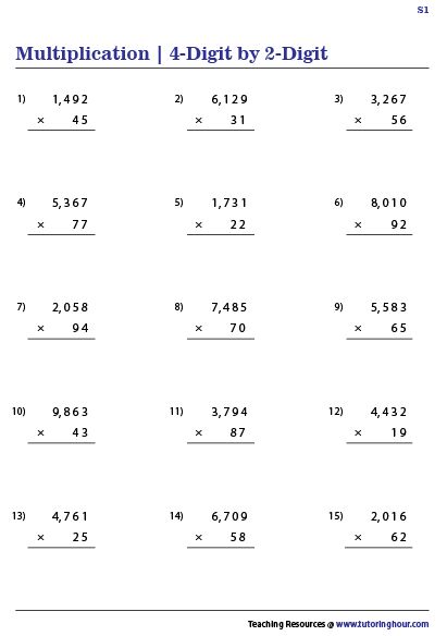 4-digit by 2-digit Multiplication 4 Digit Multiplication Worksheets, Maths Worksheet For Grade 4, 2digit Multiplication, Class 4 Maths Worksheet, Multiplication Worksheets 4th Grade, 2 Digit Multiplication Worksheets, Grade 4 Math Worksheets, Grade 6 Math Worksheets, Multiplication And Division Worksheets