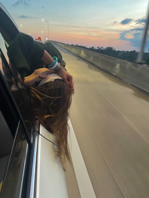 Hands Out Sunroof Aesthetic, Sticking Head Out Car Window Aesthetic, Head Out The Car Window Aesthetic, Hand Out Of Car Window Aesthetic, Girl Hanging Out Car Window, Head Out Of Car Window, Head Out Of Car Window Aesthetic, Friends Photo Ideas, Champagne Coast