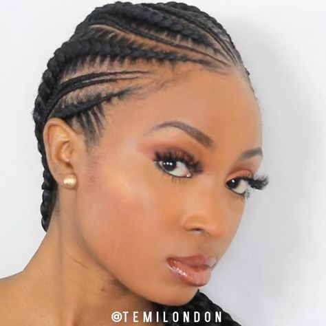 FEED IN BRAIDS @TEMILONDON [Video] | Braided cornrow hairstyles, Cornrows braids for black women, Natural hair braids Elegant Feed In Braids, Corn Row Feed In Braids Black Women, Feed In Braids Cornrows Black Women, Braided Ponytail With Undercut, Fees In Braids Cornrows, 6 Feed In Braid Styles, Feed On Braids, Big Cornrow Hairstyles For Black Women, Medium Feed In Braids Cornrows