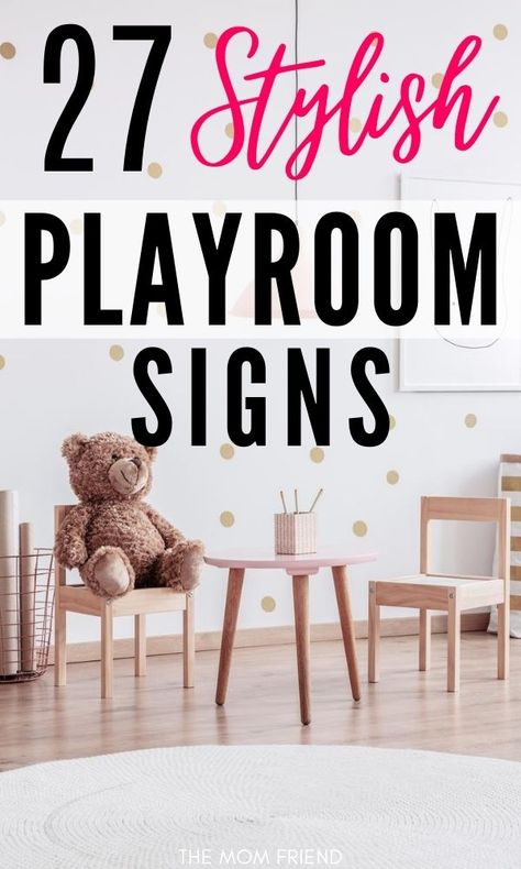 Make a bold statement with playroom design and wall decor with one of these awesome playroom signs! From PLAY letters to playroom rules and wall decals for the kids' play area, there is something for every style, from farmhouse and modern, to LEGO, manly, and more! Get ideas for a DIY project by browsing through these cute decor options. Quotes For Playroom Wall, Playroom Decal Ideas, Playroom Signs Diy, Play Letters Playroom, Playroom Sign Ideas, Playroom Wall Decal Ideas, Wall Decor For Playroom, Boys Playroom Wall Decor, Basement Playroom Decor