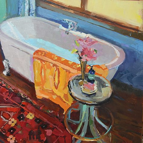 Ann Watcher - The Orange Towel- Oil - Painting entry - October 2020 | BoldBrush Painting Competition Orange Towels, Painting Competition, Artwork Images, Oil Painters, Bathroom Art, Painting Bathroom, Online Painting, Artist Websites, Emerging Artists