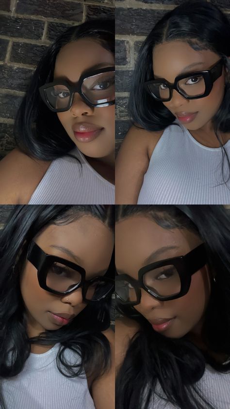 Chunky Glasses Black Women, Chunky Black Glasses Frames, Thick Black Glasses Aesthetic, Thick Rimmed Glasses Aesthetic, Clear Glasses Frames Black Women, Big Frame Glasses Black Women, Black Oversized Glasses, Black Big Frame Glasses, Chunky Black Glasses