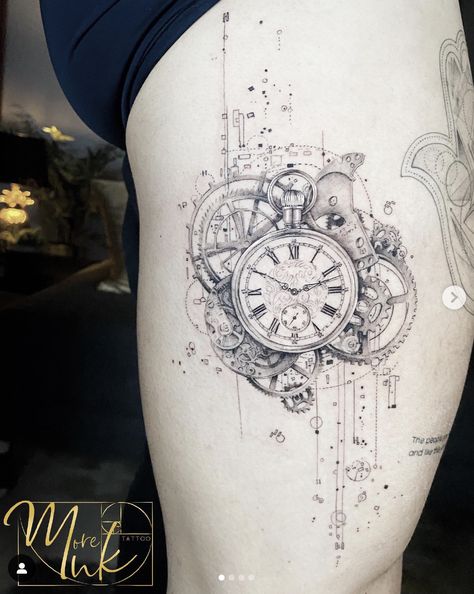 I love the design and look of the gears and the geometrics around the core design. I live the detail of the watch as well Gears Tattoo Design, Gears Tattoo, Gear Tattoo, Miami Tattoo, Core Design, Watch Tattoos, Female Tattoo Artists, Love Tattoos, Tattoo Design