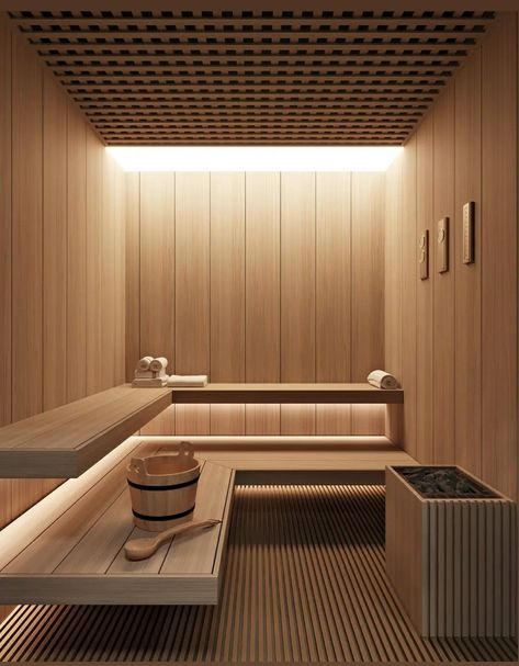 Sauna And Steam Room Design, Luxury Sauna Room, Gym Steam Room Design, Sauna Interior Design Ideas, Steam And Sauna Room, Home Spa Room Sauna Interior Design, Spa Steam Room Design, Steam Room Interior Design, Modern Sauna Interior Design