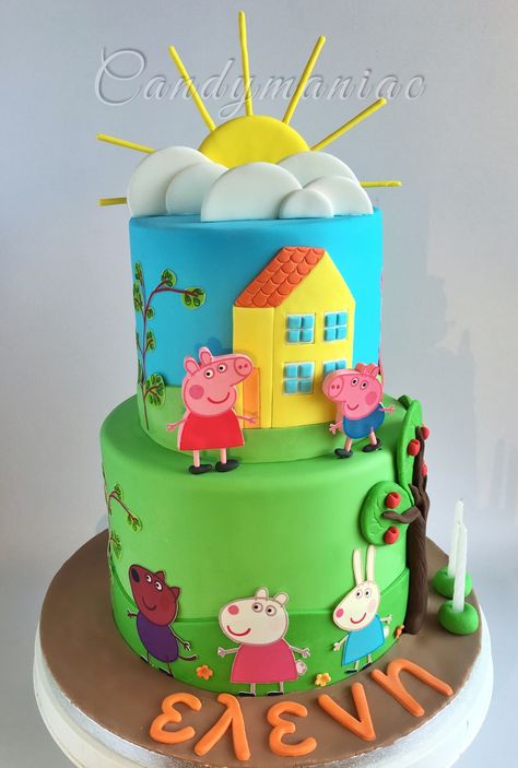 Peppa the pig with her friends cake for a little girl’s birthday. Two tiers of mud chocolate cake and Swiss meringue buttercream. Tortas Peppa Pig, Pig Birthday Decorations, Bolo Da Peppa Pig, Peppa Pig Birthday Decorations, Peppa Pig Birthday Party Decorations, Peppa Pig Cake Topper, Peppa Party, Rodjendanske Torte, Peppa Pig Birthday Cake