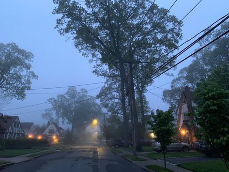 Oddly Comforting Photos, Foggy Liminal Space, Suburbs Aesthetic, Foggy Neighborhood Aesthetic, Suburbia Aesthetic Night, Rainy Suburbs Aesthetic, Foggy Road Aesthetic, Oddly Satisfying, Lamp Post