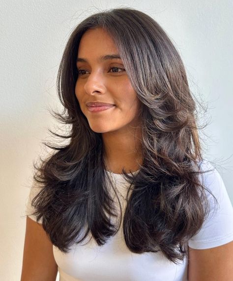 Armpit-Length Black Brown Shag for Thick Hair Thick Indian Hair, Shag For Thick Hair, New Long Haircuts, Armpit Length Hair, Long Hairstyles With Layers, Thin Hair Layers, Hairstyles With Layers, New Long Hairstyles, Short Grunge Hair