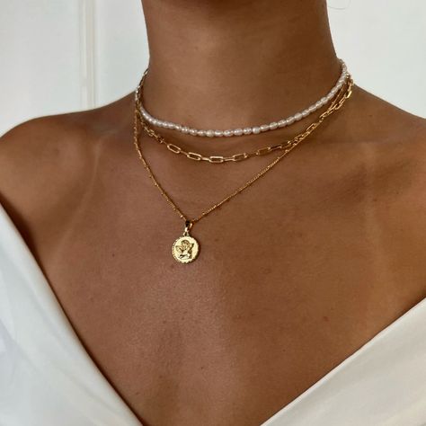 Pacific Ave Necklace | Truly Blessed Jewels – TBJ Gold Jewerly Necklace, Summer Gold Jewelry Aesthetic, Pearl Beach Jewelry, Summer Gold Necklace, Pearl And Gold Necklace Stack, Simple Necklace Layering, Summer 2024 Jewelry, Layered Jewelry Necklaces, Trendy Necklaces Jewelry Trends 2023