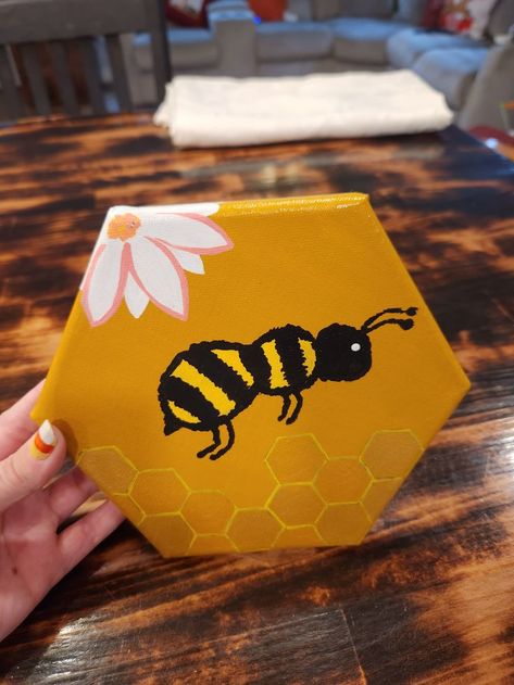 Bee Canvas Painting, Bee Wall Decor, Alice In Wonderland Silhouette, Disney Canvas Paintings, Hexagon Canvas, Disney Canvas, Bee Painting, Silhouette Canvas, Bee Wall