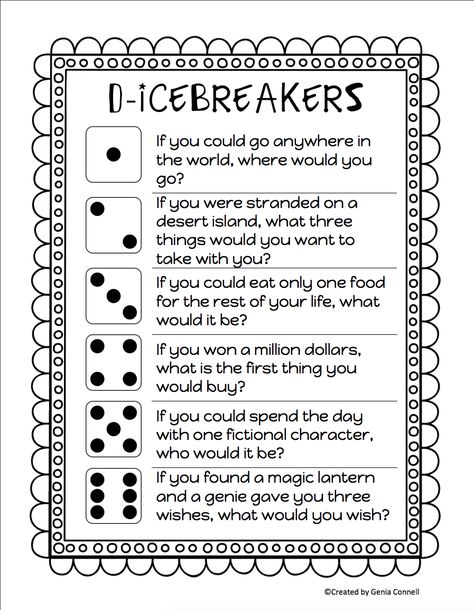 Play D-ice breakers. goodhousemag Icebreaker Worksheets, Instagram Storie, Abc Games, Icebreaker Activities, First Day Of School Activities, Ice Breaker Games, Icebreakers, Ice Breaker, School Games