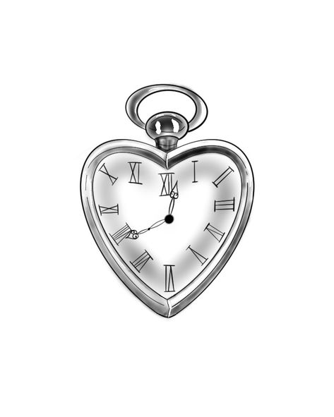 Cute Clock Tattoos For Women, Heart Shaped Clock Drawing, Heart Watch Tattoo, Cool Clock Tattoos, Clock Tattoo Aesthetic, Mini Clock Tattoo, Small Pocket Watch Tattoo, Tattoos With Clocks For Women, Cute Clock Tattoo