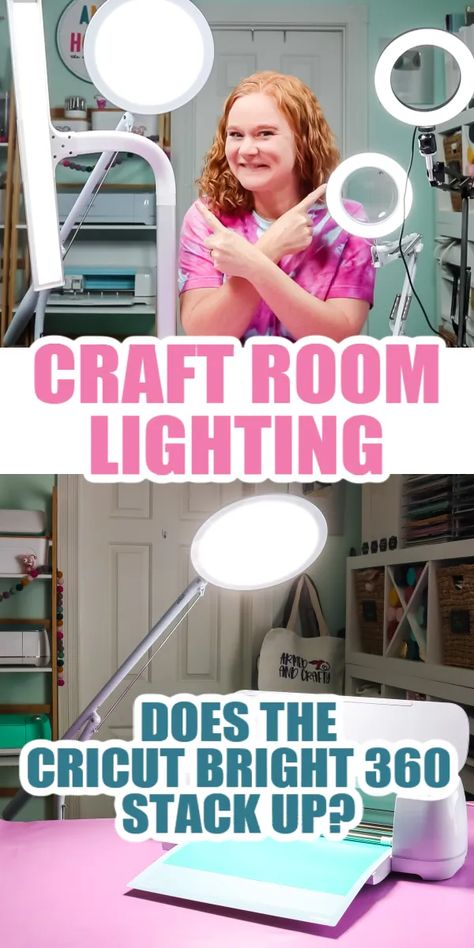 Struggling with craft room lighting? I am comparing various craft lamps including the Cricut Bright 360! Craft Room Lighting, Sewing Room Design, Maker Project, Light Crafts, Create And Craft, Room Lighting, Craft Table, Craft Organization, Space Crafts