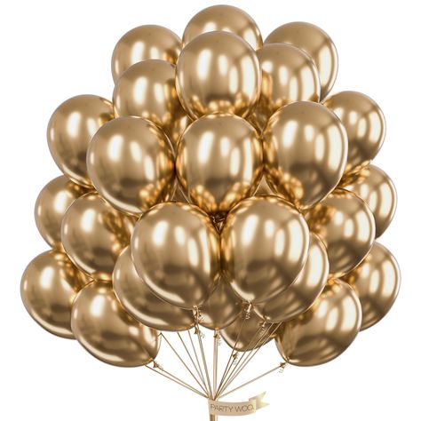 PRICES MAY VARY. 100 PCS 12 INCH METALLIC CHROME GOLD BALLOONS: Package includes 12 inch balloons (100 pcs), ideal balloons for birthday decorations, wedding decorations, baby shower decorations, party decorations NON-TOXIC & SAFE: Made of latex, safe and non-toxic, recommended to use with a balloon hand pump or electric balloon pump WHAT TO FILL WITH: Latex balloons filled with AIR will stay full for up to 72 hours, while with HELIUM will stay full for 3-6 hours. For best float results, fill he Golden Birthday Decor, Golden Birthday Ideas, Gold Themed Birthday Party, Gold Birthday Balloons, Bday Basket, Gold Theme Birthday, Golden Balloons, Gold Theme Party, Garland Balloon