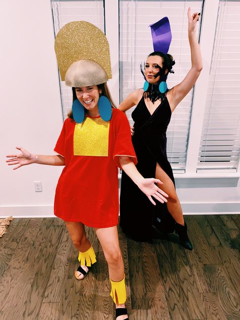 Emporer’s new groove. Halloween costume. Kusco. Yzma Couple Customes Halloween Diy, Kuzco Costume Women, Kuzco And Pacha Costume, Character Costume Ideas Women, Kuzco And Yzma Costume, Kuzco Costume, Emperors New Groove Halloween Costume, Yzma Halloween Costume, Yzma And Kronk Costume Diy