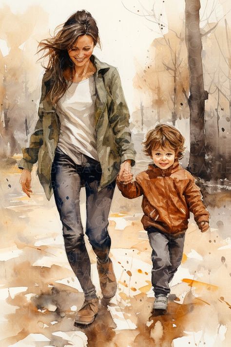 "In this heartwarming watercolor painting \"Guiding Love,\" the artist captures a tender moment between a mother and her young son as they walk hand in hand. The scene exudes a sense of unconditional love, trust, and a deep bond between the two. We pour our passion and skill into each portrait, meticulously crafting every detail to portray the unique personality, emotions, and relationships of the subjects. Whether it's a beloved family member, a cherished pet, or a special moment frozen in time, our watercolor portraits breathe life into the paper, evoking feelings of joy, nostalgia, and love. At Castle By Sea, we believe that every portrait should be as unique as the individuals it portrays. This is a digital download. Included in the package, you will receive your selected painting in s Family Portraits Painting, Mother And Son Art, Family Picture Drawing, Mothers And Sons, Christmas Nativity Scene Display, Family Running, Nativity Scene Display, Family Artwork, Frozen Art