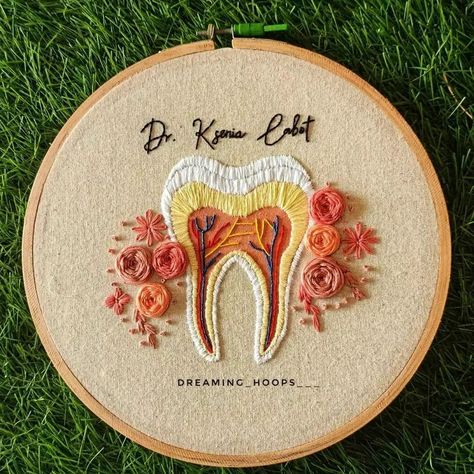 Dentist Embroidery, Dental Embroidery, Tooth Embroidery, Dentistry Quotes, Embroidery Hoodies, Dentist Art, Fancy Embroidery, Embroidery Hoop Art Diy, Mini Scrapbook Album