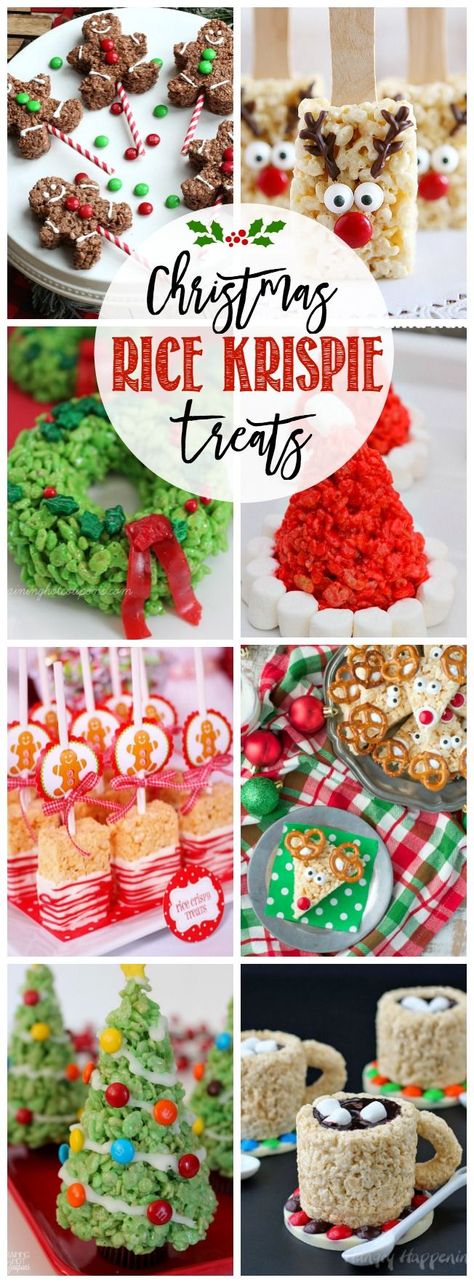 Quick, cute and easy Christmas Rice Krispie treats! Fun for class treats, Christmas parties or fun dessert ideas! Fun Dessert Ideas, Christmas Rice Krispie Treats, Christmas Rice Krispies, Krispie Treats Christmas, Jul Kaka, Rice Krispie Treats Christmas, Christmas Rice, Class Treats, Treats Christmas