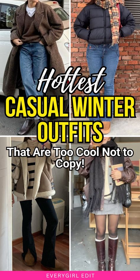 casual winter outfit, casual winter outfit ideas, casual winter outfits. casual winter outfits 2024. Winter Boots And Jeans Outfit, Winter Outfit Casual Women, Smart Casual Women Outfits 2024 Winter, Smart Jeans Outfit Women, Smart Casual With Sneakers, Cute Casual Winter Outfits For Women, Casual Winter Outfits With Sneakers, Baddie Outfits For Winter, Smart Jeans Outfit