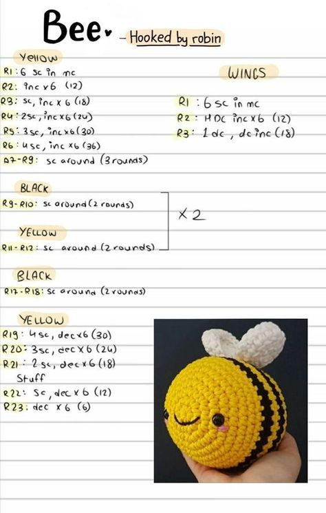 Amigurumi Plushie Free Pattern, Free Written Crochet Patterns, Easy Crochet Amigurumi Free Patterns, Easy Amigurumi Free Pattern Beginner, Easy Amigurumi Free Pattern, Bee Crochet Pattern, Crochet Project Free, Bee Crochet, Crochet Tutorial Pattern