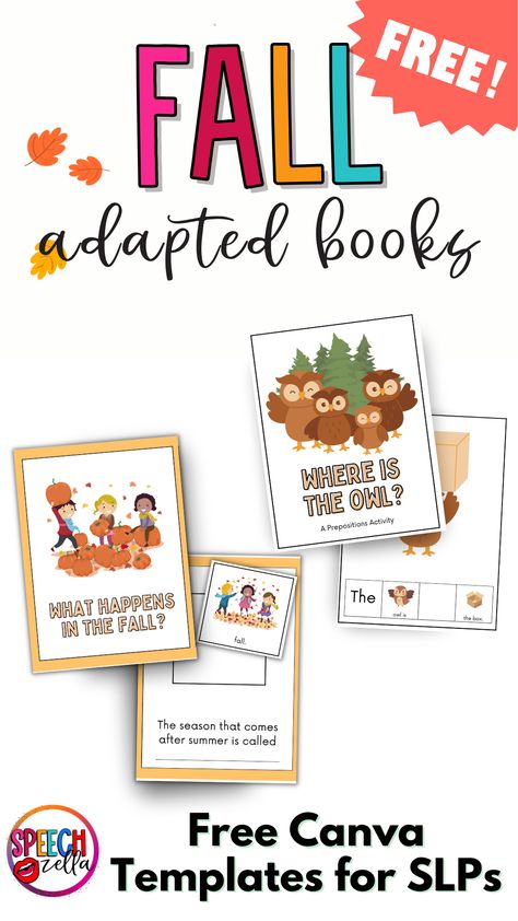 Make learning fun and engaging this fall with our free adapted books and Canva templates! Perfect for speech and language therapists, these free fall adapted books and resources add a touch of seasonal excitement while improving communication skills. Click to access all the free goodies! Fall Speech Activities, Fall Speech Therapy Activities Preschool, Fall Speech Therapy Activities, Fall Language Activities, Free Adapted Books, Adapted Books Free, Fall Reading Comprehension, Speech Therapy Free, Speech Therapy Activities Preschool