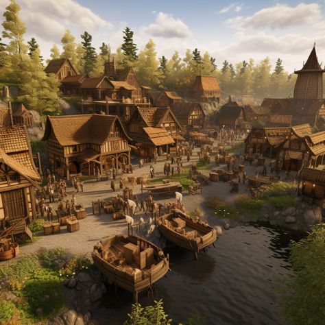 What did Viking Villages look like? Viking Village Fantasy Art, Fantasy Viking Village Concept Art, Viking Kingdom Fantasy Art, Mid Evil Village, Viking Village Layout, Viking Village Art, Viking Town Concept Art, Kingdom Village Aesthetic, Medivial Village Aesthetic