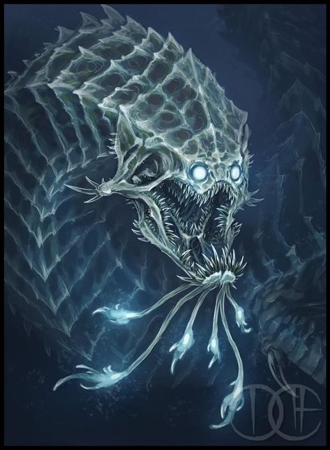 Abyssal Monster Art, Water Monsters Art, Zodiac Monsters Art, Ocean Horror Art, Giant Sea Monster Art, Underwater Monsters Art, Dnd Sea Characters, Eldritch Sea Monster, Aquatic Monster Concept Art