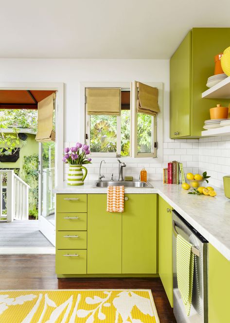 Inside Out Appeal for a 1949 Bungalow - This Old House Lime Green Kitchen, Light Green Kitchen, Kitchen Color Green, Kitchen Cabinet Inspiration, Trendy Kitchen Colors, Green Kitchen Decor, Green Kitchen Cabinets, Bedroom Remodel, Bright Kitchens