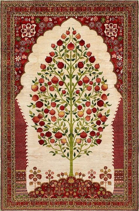 Islamic Art Prints, Persian Folk Art, Persian Art Pattern, Persian Flowers, Mughal Prints, Pakistani Pattern, Persian Aesthetic, Pakistani Art, Pomegranate Tree