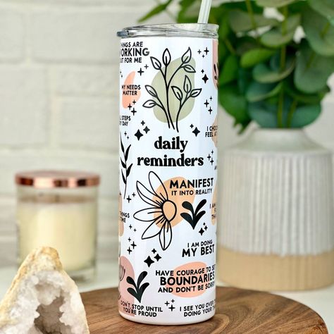 Daily Affirmations 20 Oz Skinny Tumbler Wrap Sublimation - Etsy Sublimated Tumbler Ideas, Affirmation Tumbler, Motivational Tumbler, Event Business, Sublimation Tumblers, Etsy Ideas, Print Finishes, Mug Printing, Sublimation Tumbler