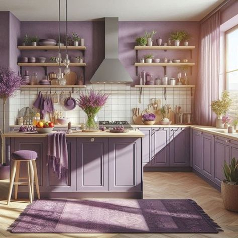 15 Stylish Purple Kitchen Ideas for Bold Spaces Purple Kitchen Ideas, Purple Kitchen Cabinets, Lilac Kitchen, Violet Kitchen, Purple Interior Design, Purple Cabinets, Lavender Kitchen, Purple Kitchen, Kitchen Mood Board