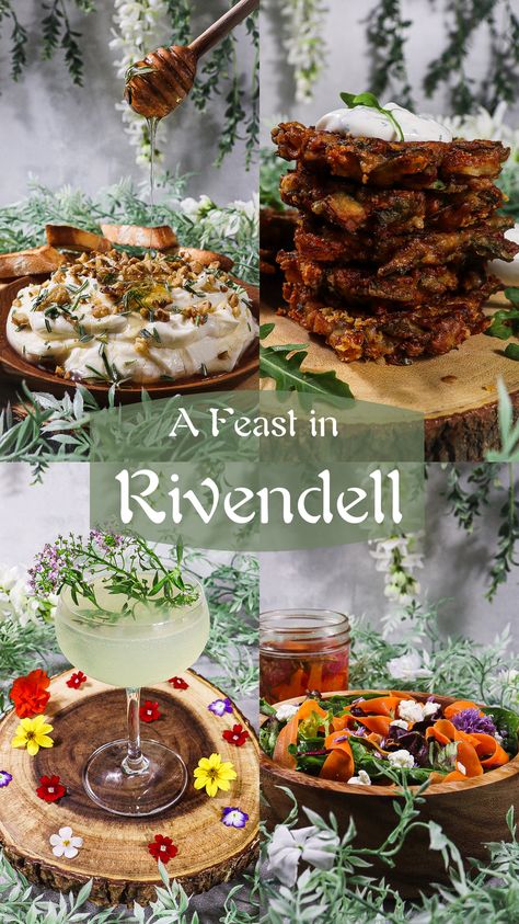 Elven Themed Party, Fae Inspired Food, Hobbit Dessert Recipes, Ring Themed Food, Fairytale Dinner Food, Hobbit Themed Drinks, Faerie Food Recipes, Forest Feast Recipes, Lord Of The Rings Dinner Food