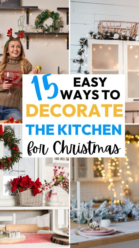 15 Easy Ways to Decorate Kitchen Cabinets for Christmas (On Top Too!) - Sponge Hacks Decorating Cabinets For Christmas, Christmas Decor On Top Of Cabinets, Decorate Kitchen Cabinets For Christmas, Garland Above Kitchen Cabinets, Christmas Kitchen Cabinets, Christmas Cabinet Decorations, Christmas Decor Above Kitchen Cabinets, Above Cabinet Christmas Decor, Christmas Cabinets Decorating Ideas