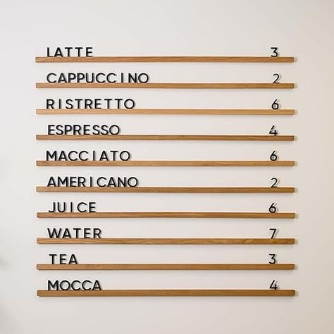 Amazon.com: Inko Horeca - Set of 10 Regular Rails - Changeable Letter Board - Floating Letter Shelf Menu - Letter Display Wall Ledge - Oak rails - 400 Letter set (Oiled Oak Rails + Black Letters) : Handmade Products Menu Letter Board, Wall Ledge, Visual Merchandiser, Display Wall, Church Decor, Large Letters, Wood Letters, Letter Set, Black Letter