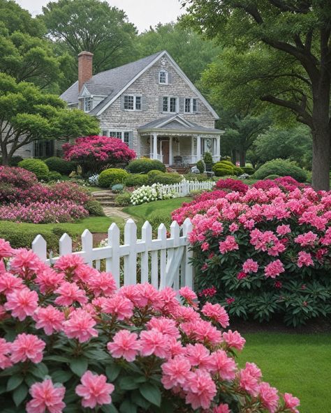 12 Best Shrubs For New England Classic Landscaping Front Yards, New England Exterior Paint Colors, Front Yard Landscaping New England, New England Garden Ideas, New England Gardens, New England Landscaping Front Yard, Colonial Landscaping Front Yards, Cottage Landscaping Front Yard, New England Landscaping