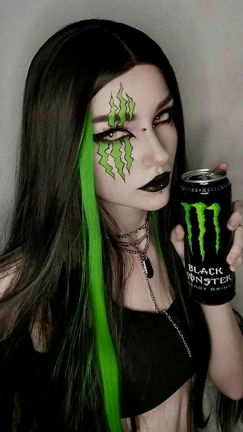 Monster Makeup, Monster Energy Girls, Monster Energy Drink, Alt Makeup, Face Art Makeup, Cool Makeup Looks, Edgy Makeup, Crazy Makeup, Eye Makeup Art