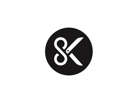 SK tailor logo scissors k s s and k ligature circle minimalist icon vector typography black and white branding logo design Logo Barbier, Logo Tailor, Tailor Logo Design, Sk Logo, Tailor Logo, Luxe Logo, Barber Logo, Sewing Logo, Hair Salon Logos