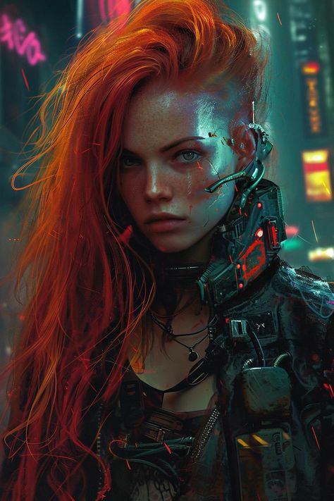 Cyberpunk Redhead, Eclipse Phase, Cyberpunk Outfit, Red Curly Hair, Cyberpunk Girl, Cyberpunk Aesthetic, Cyberpunk Fashion, Cyberpunk Character, Cyberpunk Style