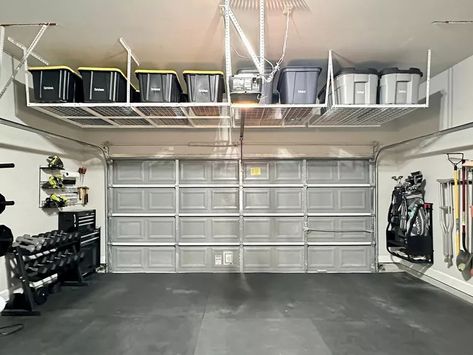 13 Garage Storage Ideas For A Neat And Tidy Space Garage Ideas Design Interior, Ball Storage Garage, Small Garage Organization, Garage Redo, Storage Ideas For Garage, Build Your Own Shelves, Garage Build, Garage Transformation, Garage Solutions