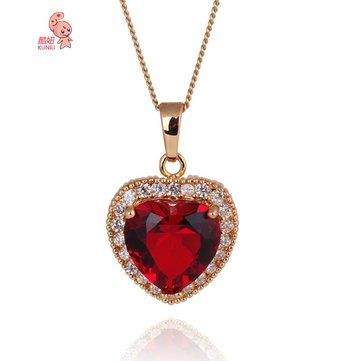 Red Crystal Heart Austria Zircon Necklace Ruby Heart Necklace, Red Crystal Necklace, Heart Necklace Gold, Red Heart Necklace, Ruby Heart, Ocean Necklace, Red Jewelry, Gold Heart Necklace, Copper Necklace