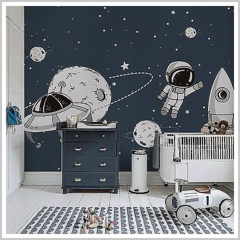 Babies Room Wallpaper - Visit Amazon.com to get the best products. Aliens Wallpaper, Rocket Wallpaper, Boys Space Bedroom, Wallpaper Childrens Room, Space Kids, Space Themed Bedroom, Space Themed Room, Table Resin, Cartoon Astronaut