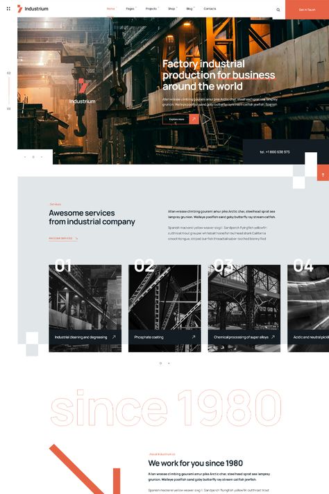 The "Industrium" WordPress theme is a modern and professional theme designed specifically for industrial and factory websites. It offers a range of features and customization options to create a visually appealing and informative website for your industrial or manufacturing business. Industrial Design Website, Manufacturing Website Design, Industrial Website Design, Industrial Website, Industrial Hall, Corporate Website Design, Ui Ux Website, Metal Manufacturing, Website Design Wordpress