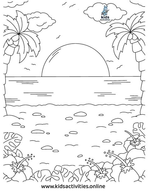 Free printable summer coloring pages For Preschool Summer Themed Coloring Pages, Summer Beach Coloring Pages, Beach Theme Coloring Pages, Ocean Colouring Pages, Summer Colouring Page, Beach Colouring Pages, Beach Coloring Pages For Adults, Beach Coloring Pages Free Printable, Summer Coloring Sheets Free Printable