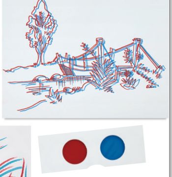 Make a composition for viewing with 3-D glasses! Turn an original drawing into a three-dimensional anaglyph using red and blue transfer paper with red and blue markers. Then, make the 3-D glasses necessary to make it pop!.... idea taken from...http://www.dickblick.com/lesson-plans/anaglyph-artistry/ 3d Art Drawing Red And Blue, Red And Blue 3d Effect Drawing, 3d Red And Blue Art, Anaglyph Drawing, 3d Glasses Drawing, Anaglyph Art, Cellophane Art, Blue Drawings, Abstract Art Inspiration