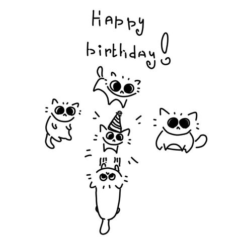 Открытка на день рождения с весёлыми котиками Silly Bday Cards, Happy Birthday Cats Cute Drawing, Cute Birthday Cat Drawing, Cute Happy Birthday Cards Drawing, Happy Birthday Funny Drawing, Cute Birthday Sketches, Cute Drawings For Birthday Cards, Cat Happy Birthday Card, Cute Drawing For Birthday