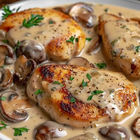 Chicken And Mushrooms In Creamy Sauce Recipe - My Home Made Recipe Creamy Chicken Meals, Chicken In Creamy Mushroom Sauce, Chicken Mushroom And Rice Recipes, Recipes With Mushrooms And Chicken, Mash Potatoes And Chicken, Mushrooms And Chicken Recipes, Chicken Breast With Cream Of Chicken, Wedding Entrees Main Courses, Chicken Mushroom Pasta Recipes